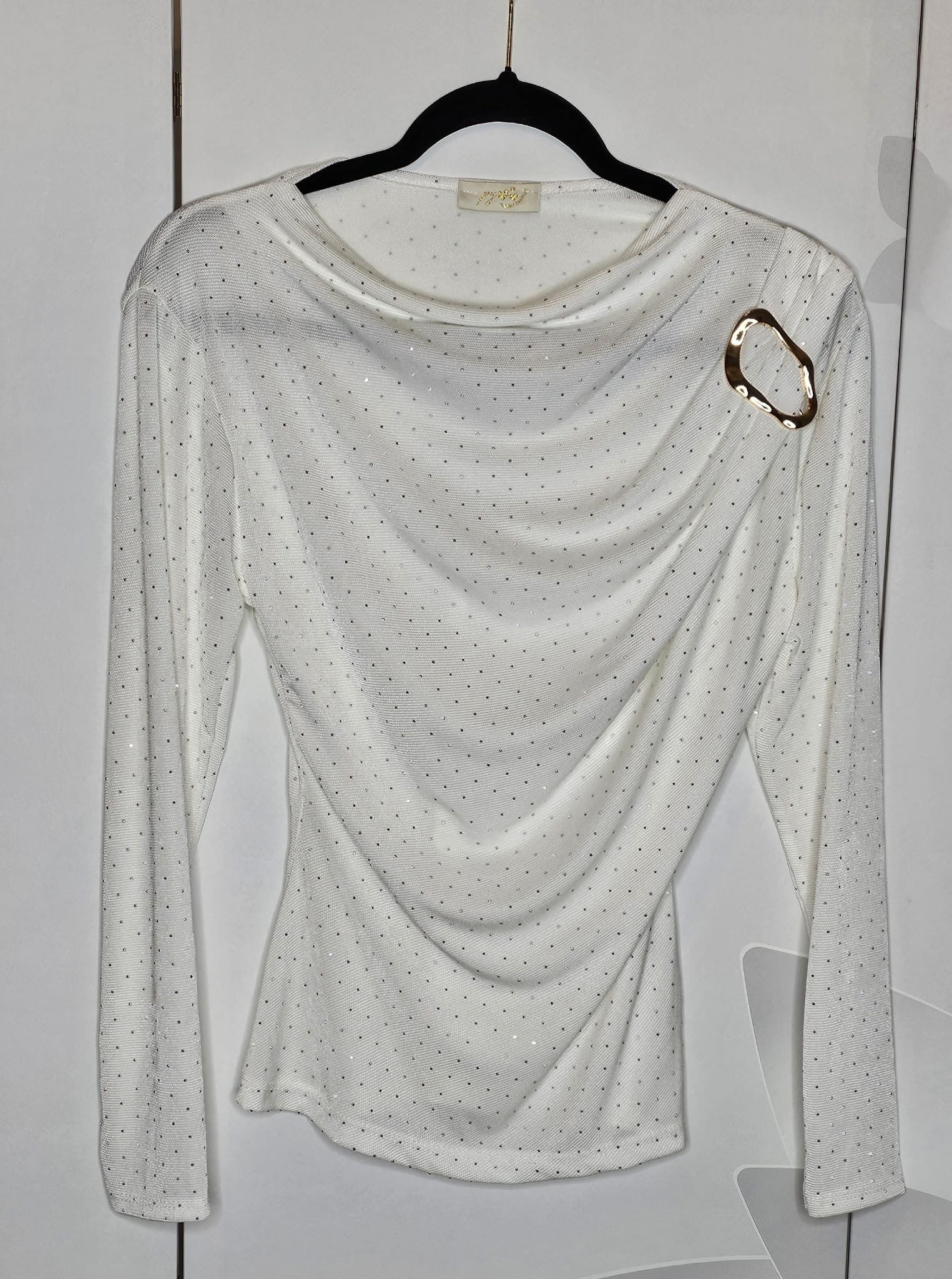 Lang Ärmel Top mit goldene Brosche und Strasssteine (Einheitsgröße tragbar bis L) Damen - Lang Ärmel Top