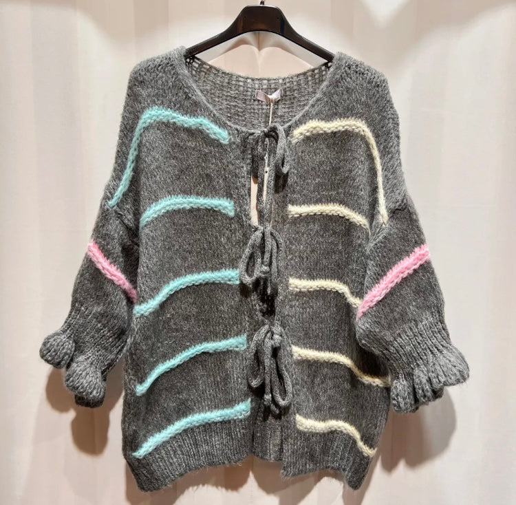 ´Band Strickjacke (Einheitsgröße tragbar bis L) Damen - Strickjacke