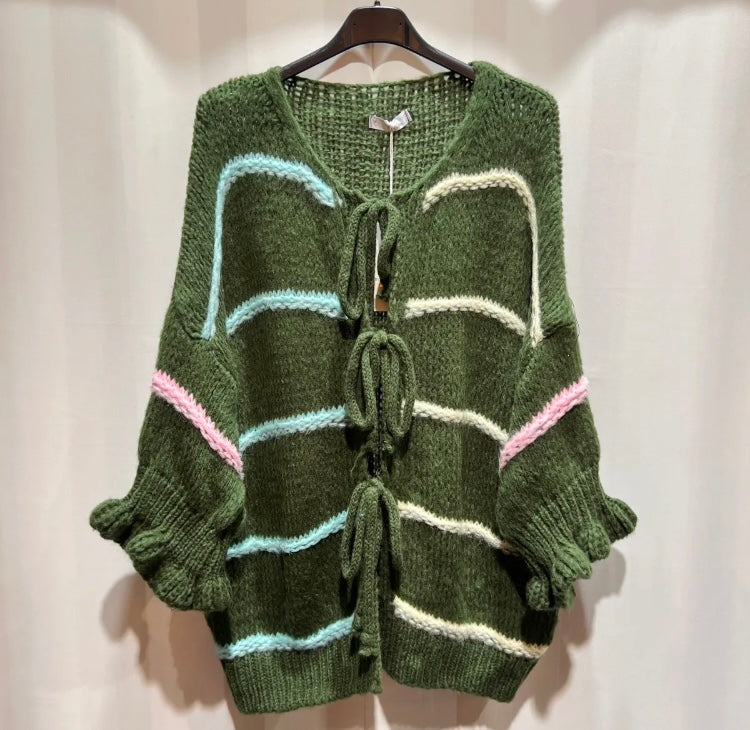 ´Band Strickjacke (Einheitsgröße tragbar bis L) Damen - Strickjacke