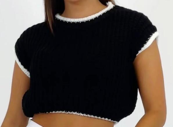 Kurzer Kurzarm Strickpulli (Einheitsgröße tragbar bis M) Damen - Strickpulli