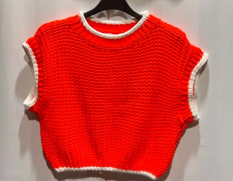 Kurzer Kurzarm Strickpulli (Einheitsgröße tragbar bis M) Damen - Strickpulli