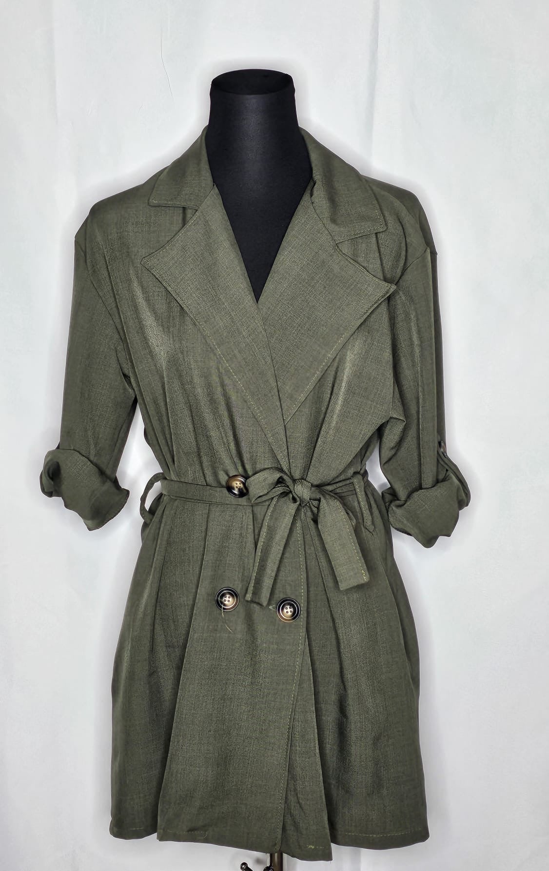 Frühling Jacke mit Knöpfe und Bindegürtel ( Einheitsgröße tragbar bis L) Damen - Frühling Jacke