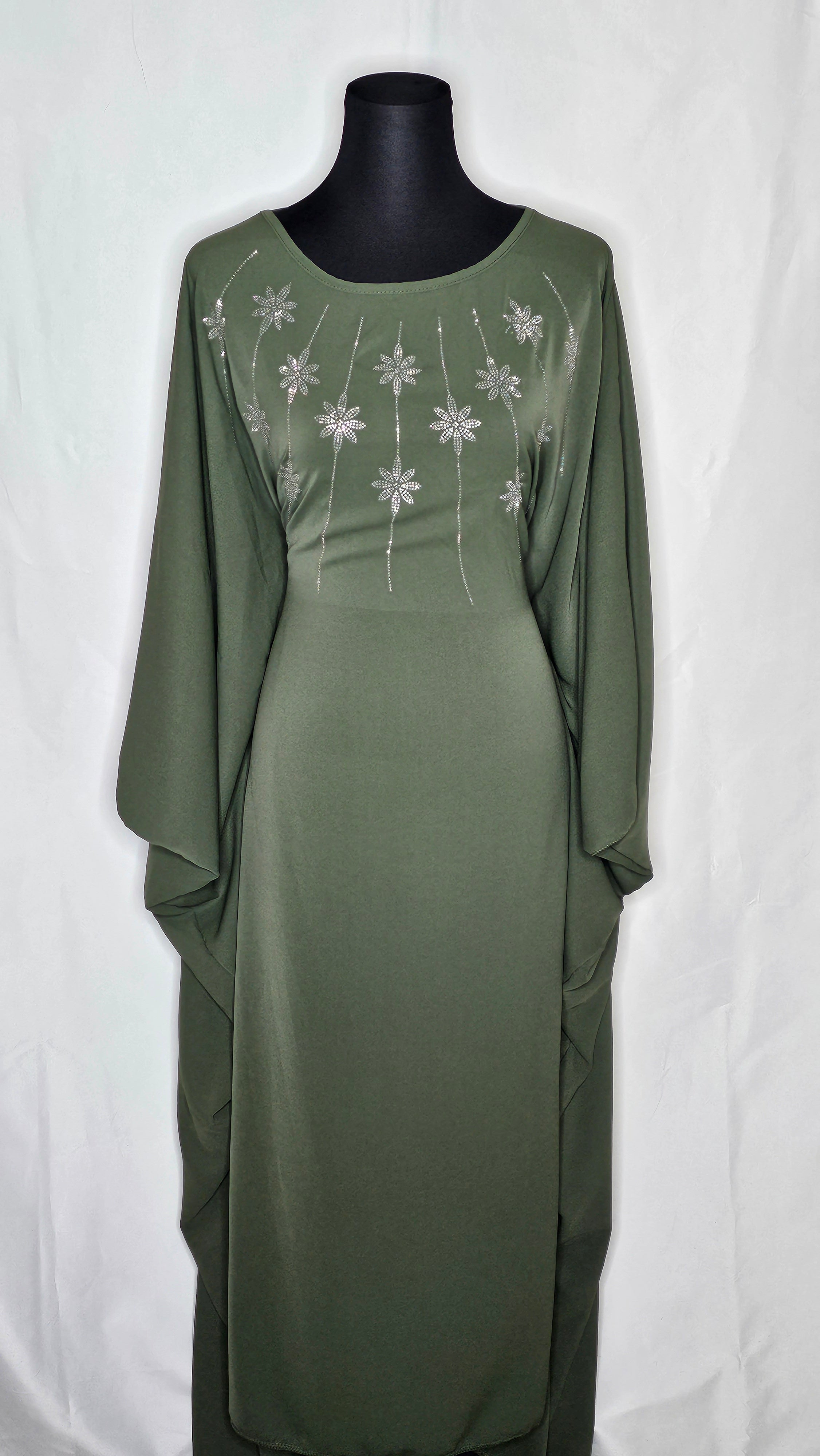 Abaya Kleid mit eine Bindeschnur von innen und Silbersteine (Einheitsgröße tragbar von M bis XXL) Damen - Abaya Kleid