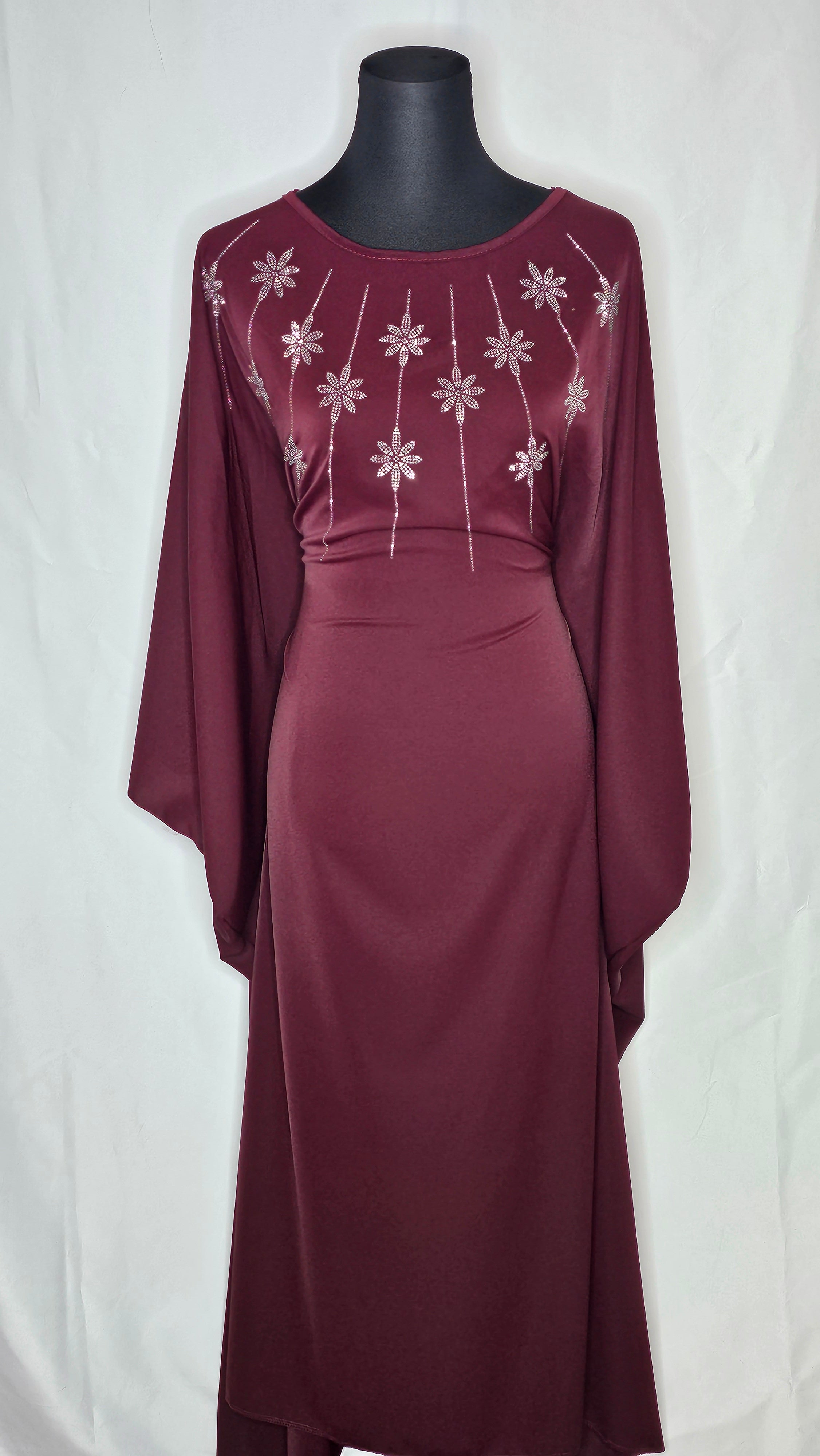 Abaya Kleid mit eine Bindeschnur von innen und Silbersteine (Einheitsgröße tragbar von M bis XXL) Damen - Abaya Kleid