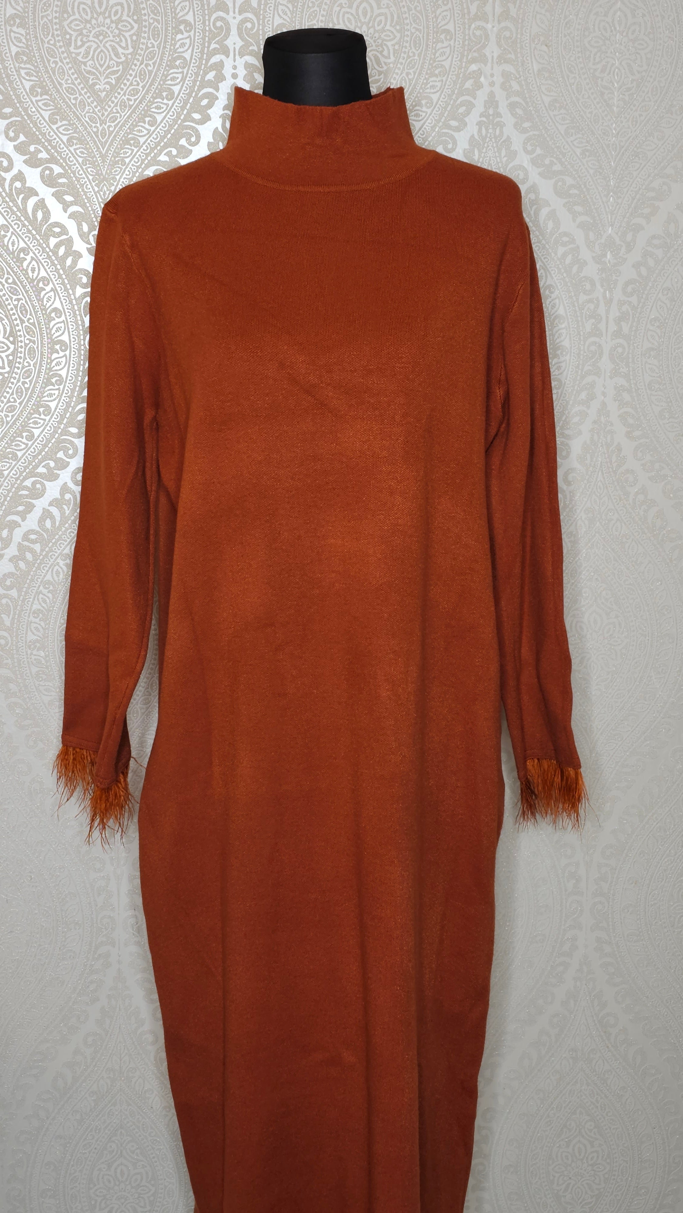 Kleid mit Kragen und langem Ärmel (Größe L-XL) Damen - Kleid