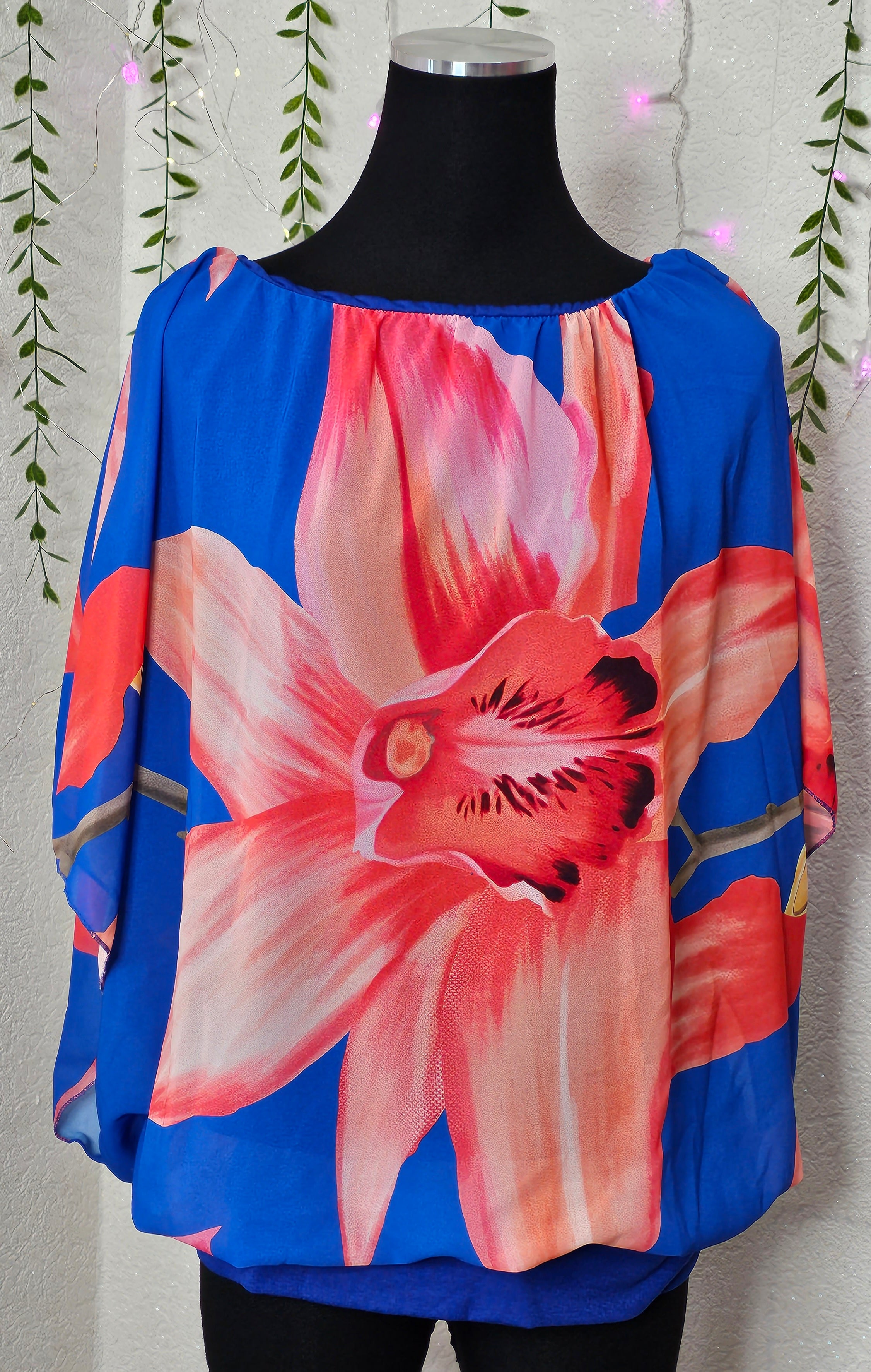 Damen Oberteil mit Blumenmuster (Einheitsgröße tragbar bis Größe L) Damen-Oberteil