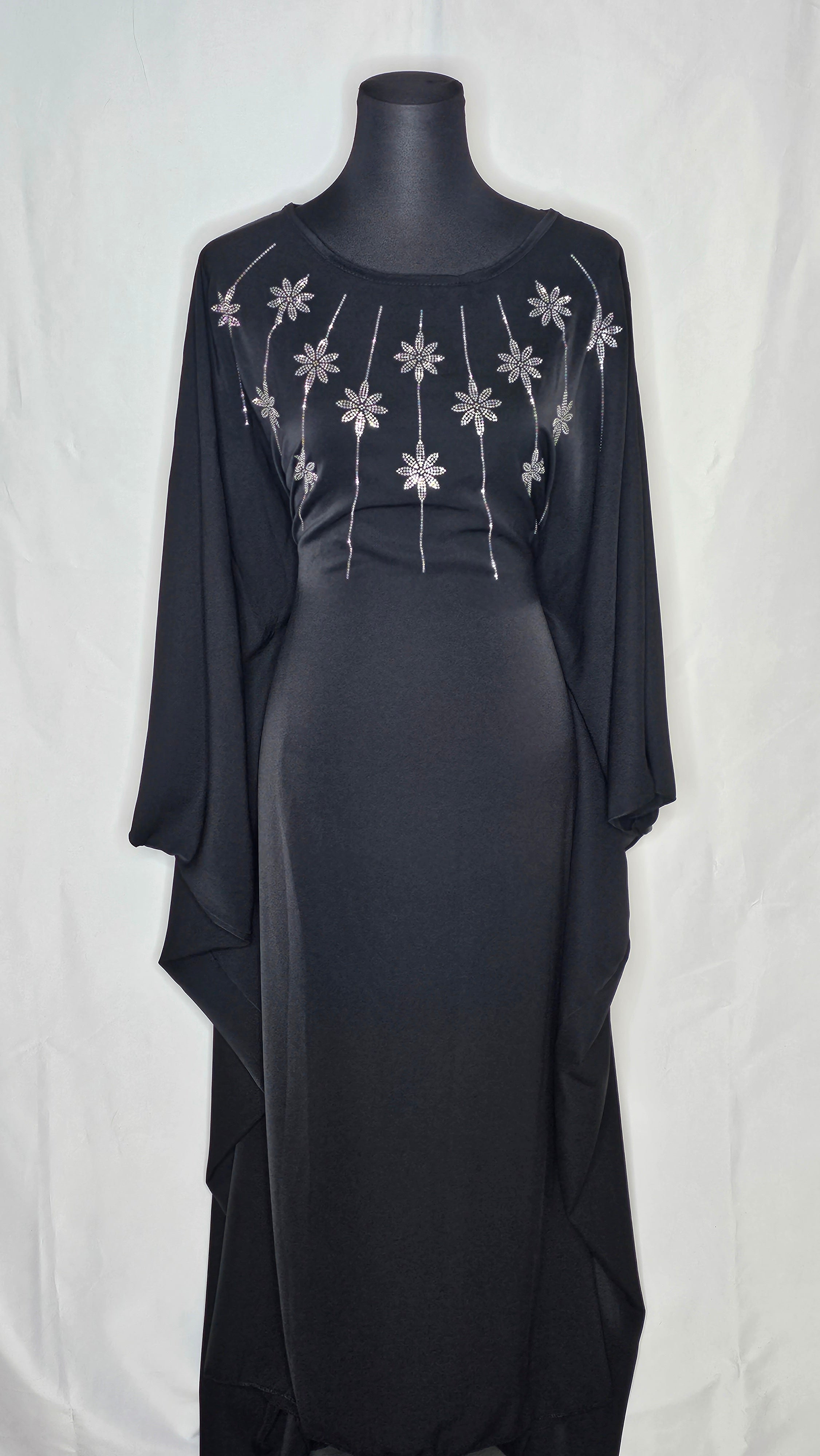 Abaya Kleid mit eine Bindeschnur von innen und Silbersteine (Einheitsgröße tragbar von M bis XXL) Damen - Abaya Kleid