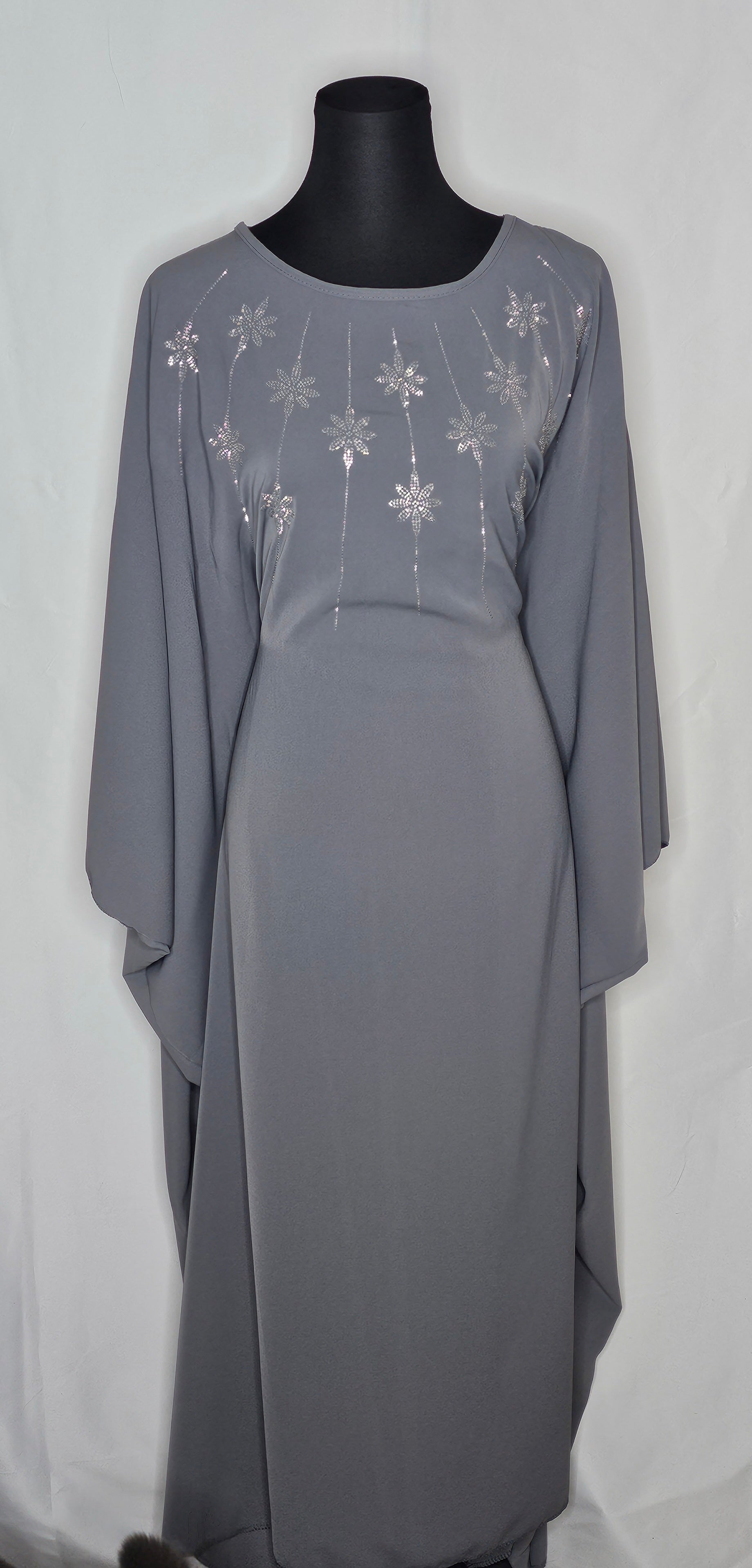 Abaya Kleid mit eine Bindeschnur von innen und Silbersteine (Einheitsgröße tragbar von M bis XXL) Damen - Abaya Kleid