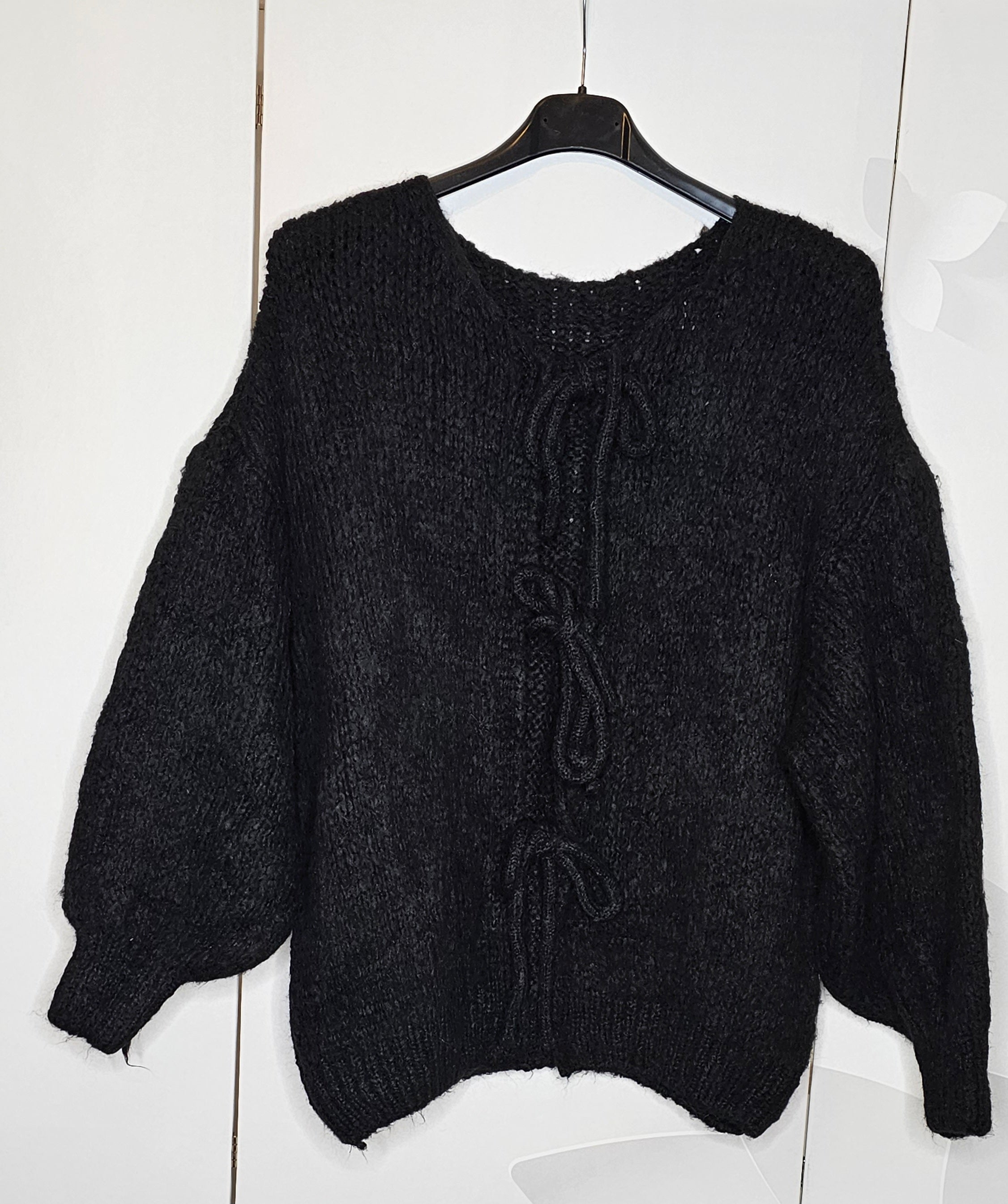 Strickjacke mit Schleifen (Einheitsgröße tragbar bis L) Damen - Strickjacke