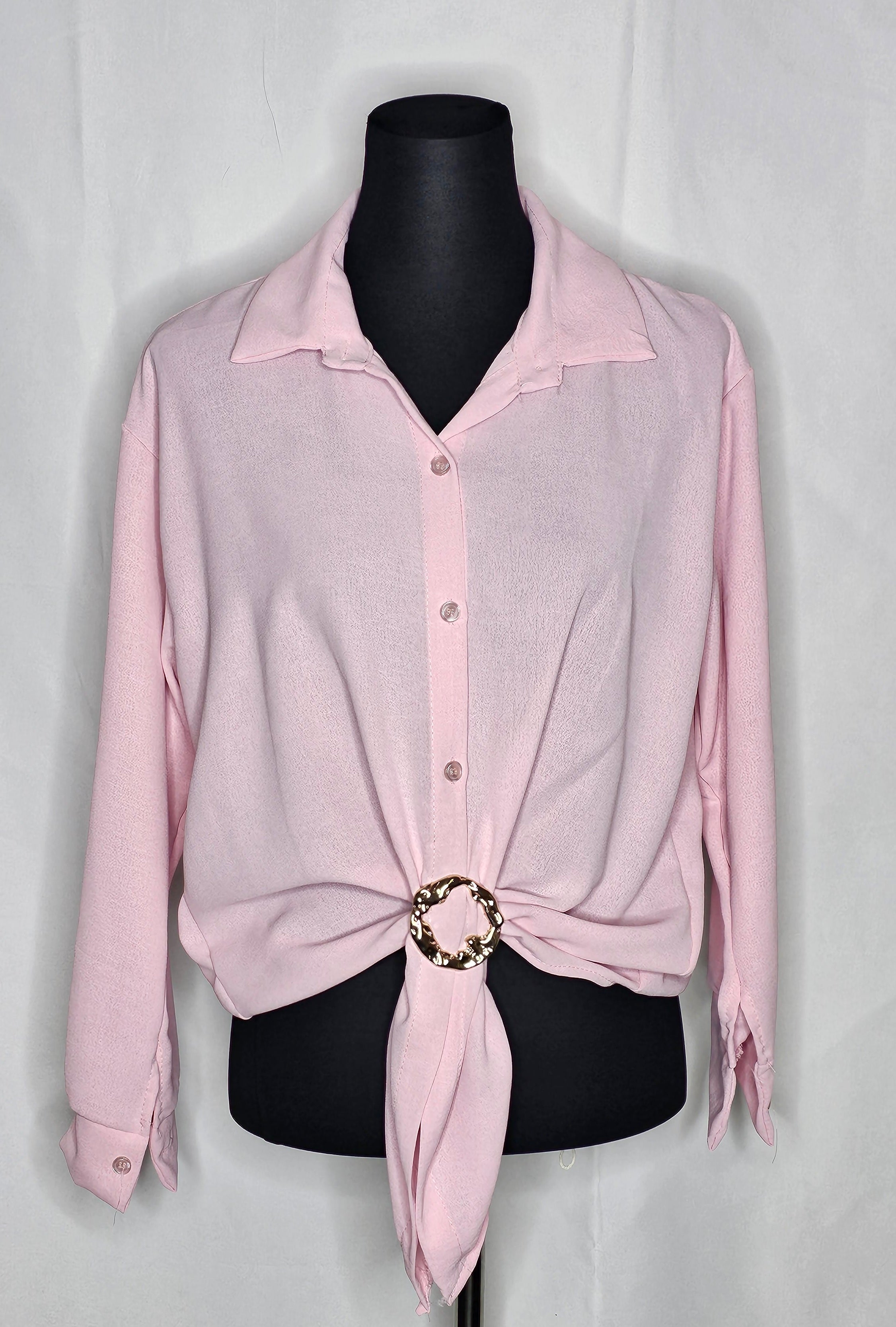 Kurzes Hemd mit Knöpfe und einem goldenen Broschring (Einheitsgrösse tragbar bis L) Damen-Hemd