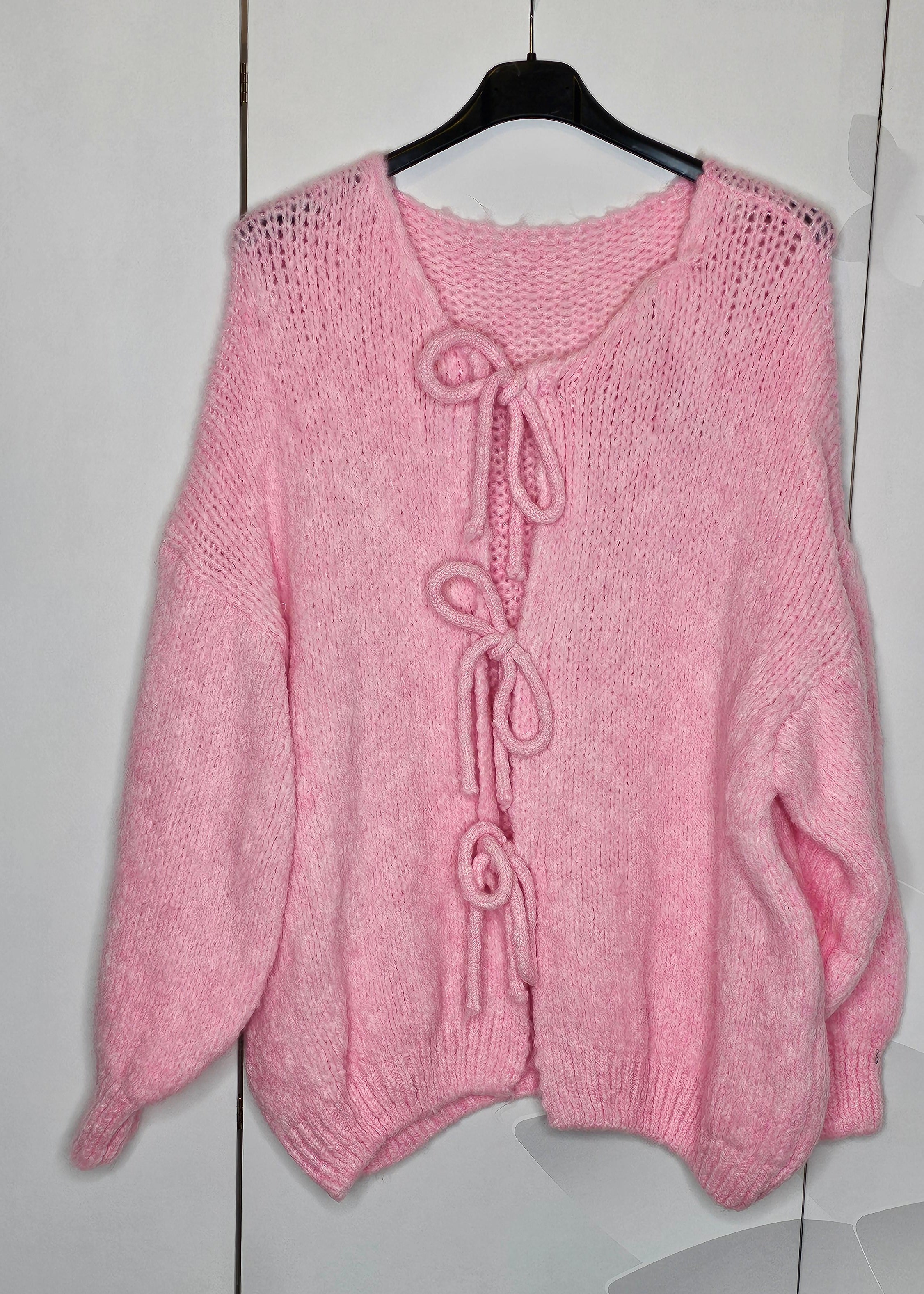 Strickjacke mit Schleifen (Einheitsgröße tragbar bis L) Damen - Strickjacke