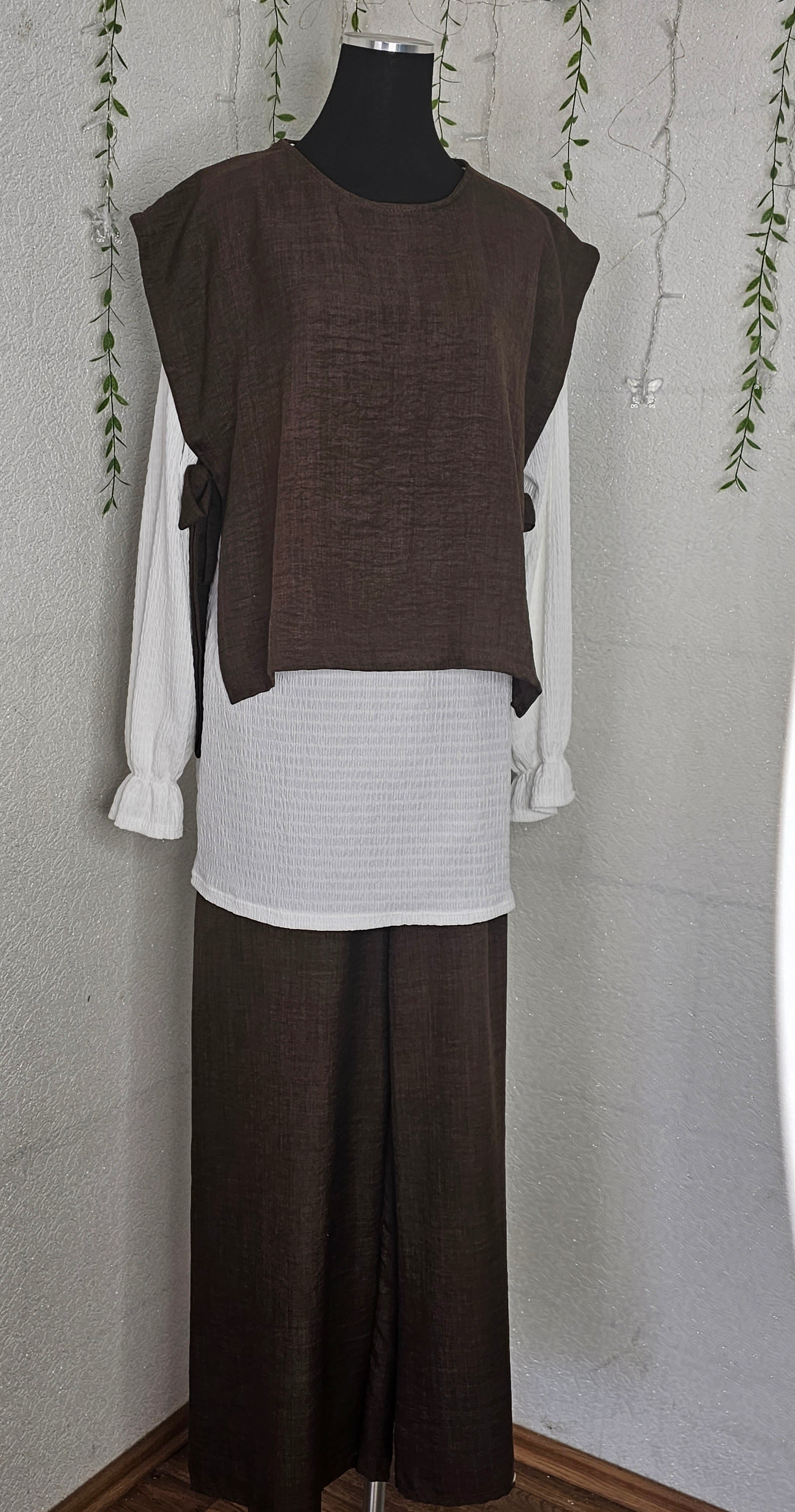 Damen Zweiteiler Bluse mit Weste und Hose (Einheitsgröße tragbar bis L) Damen-Zweiteiler