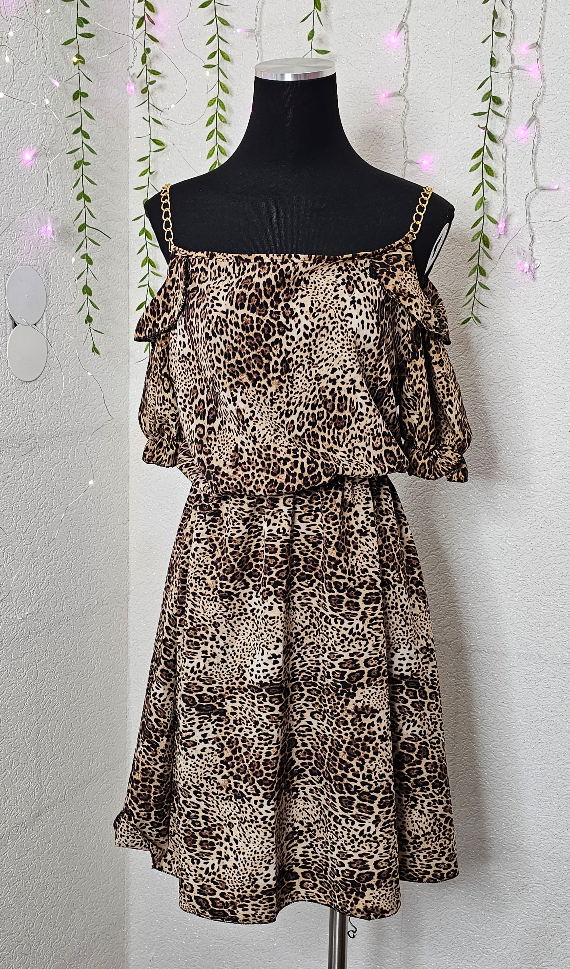 Damen Kleid mit Ketten Träger (Einheitsgröße tragbar bis Größe L) Damen-Kleid