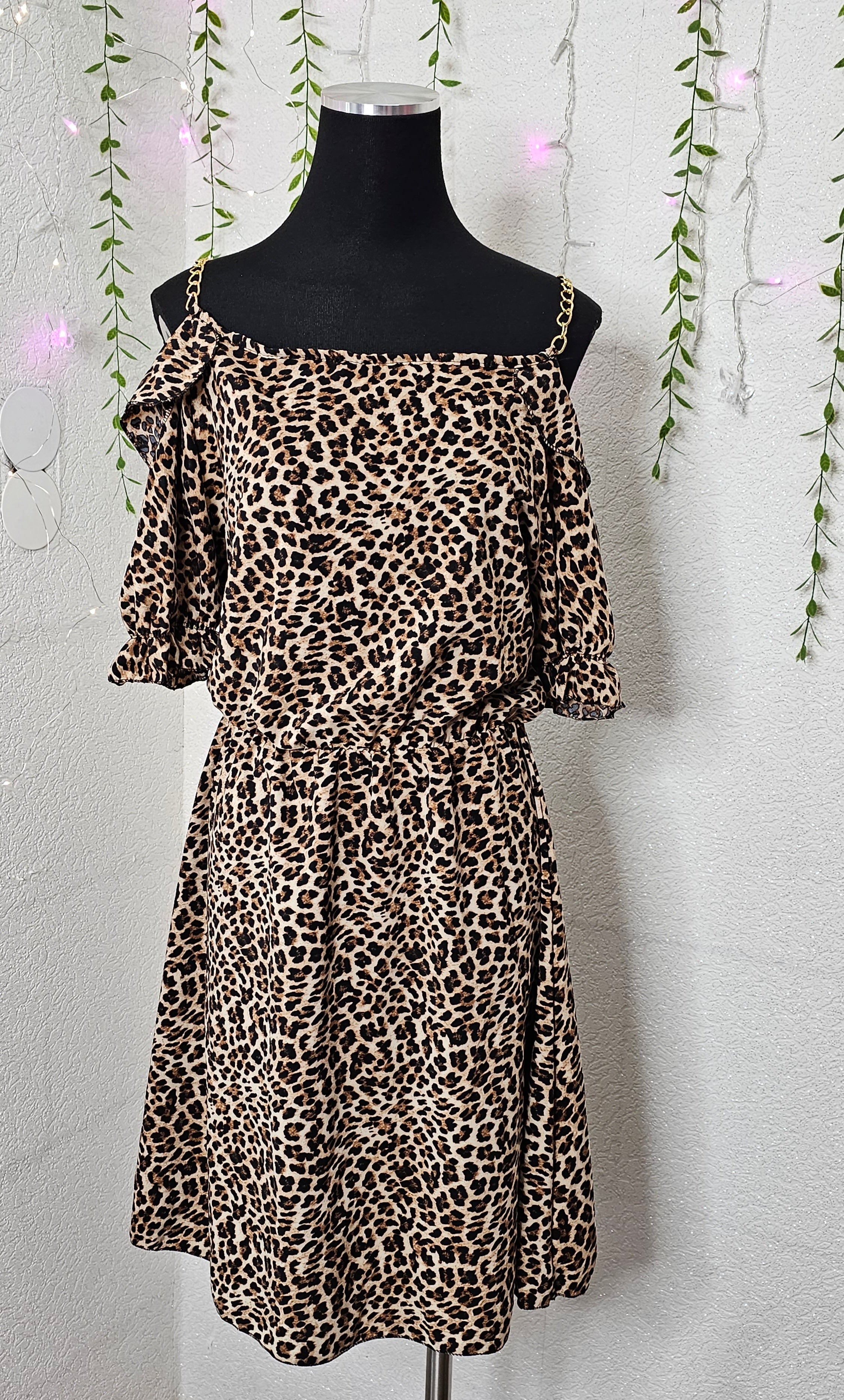Damen Kleid mit Ketten Träger (Einheitsgröße tragbar bis Größe L) Damen-Kleid