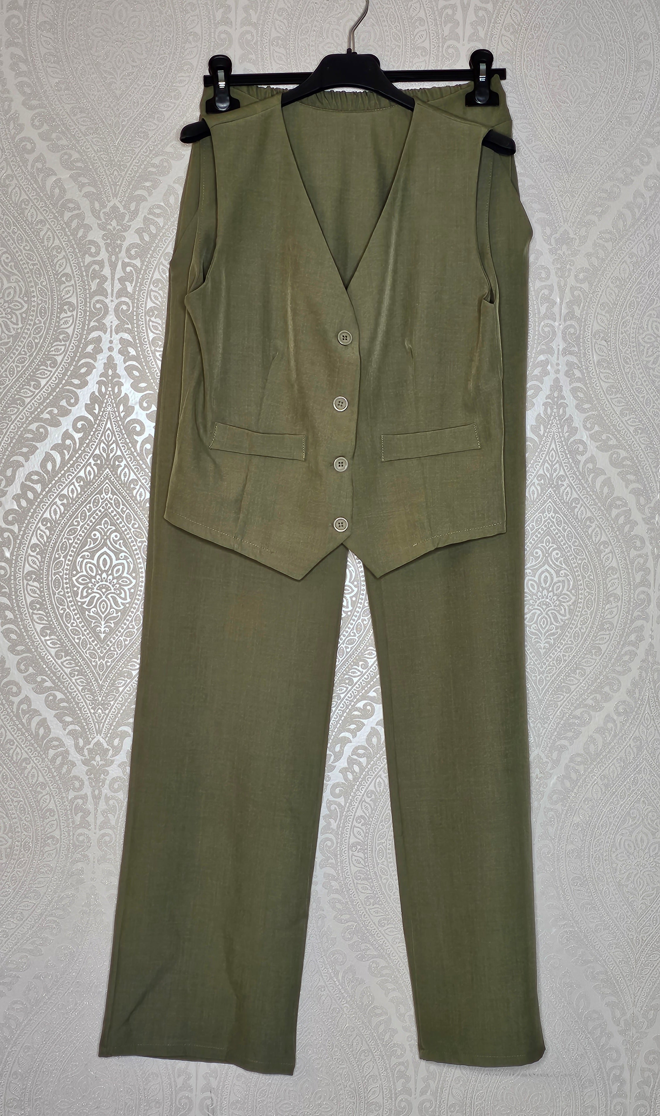 Elegante Zweiteiler Set, Hose und Weste (Einheitsgröße tragbar bis L) Damen - Zweiteiler