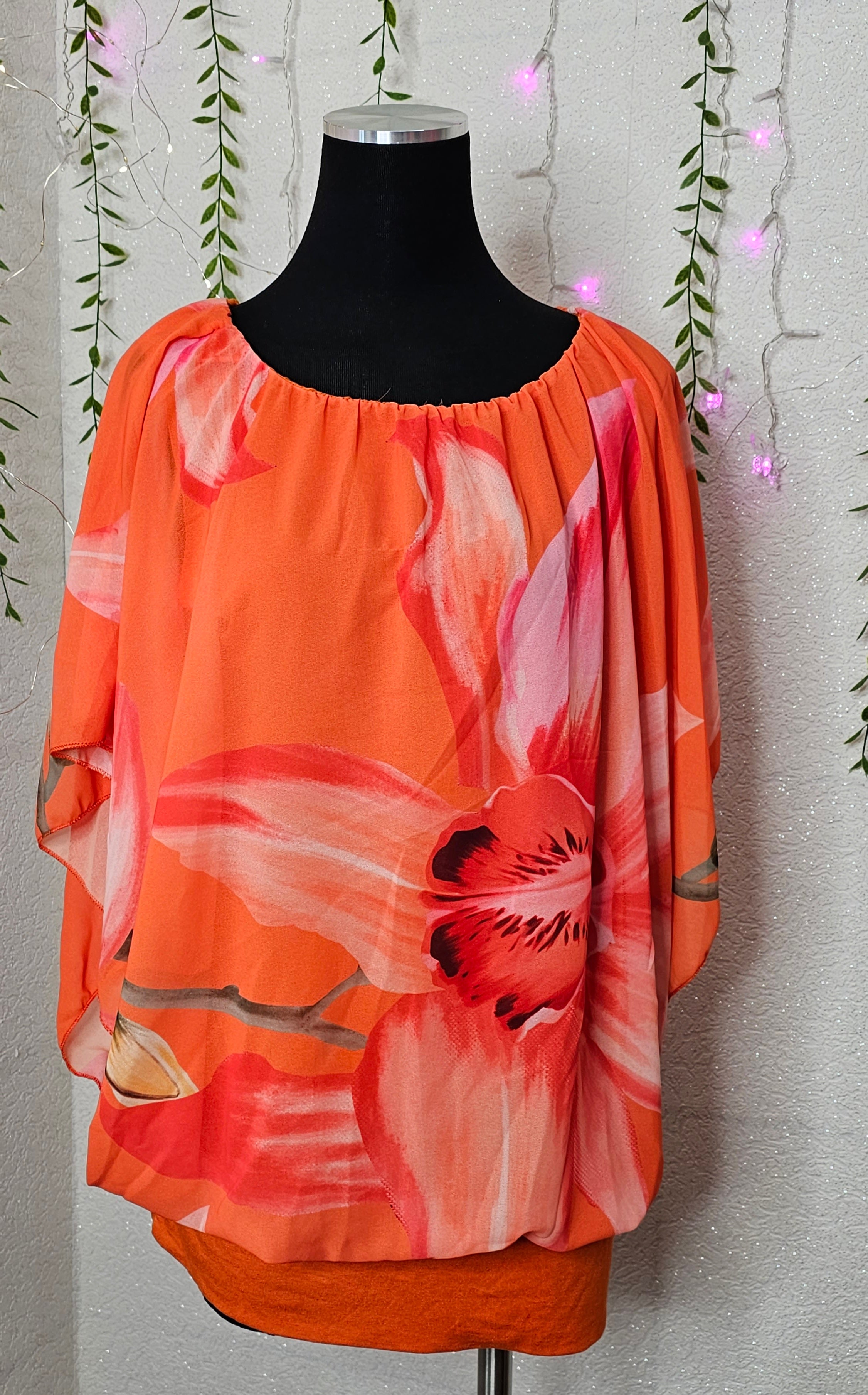 Damen Oberteil mit Blumenmuster (Einheitsgröße tragbar bis Größe L) Damen-Oberteil