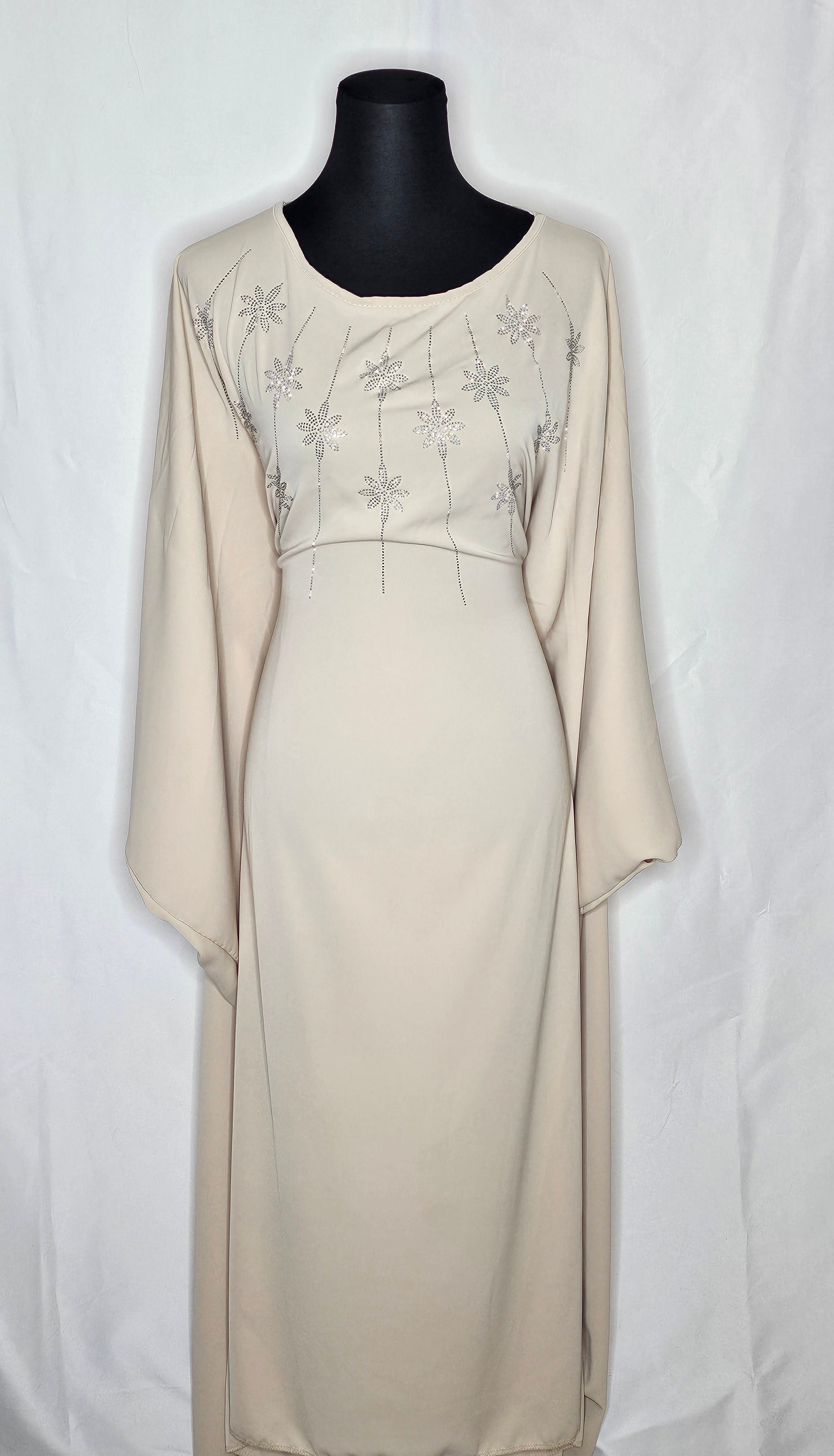 Abaya Kleid mit eine Bindeschnur von innen und Silbersteine (Einheitsgröße tragbar von M bis XXL) Damen - Abaya Kleid