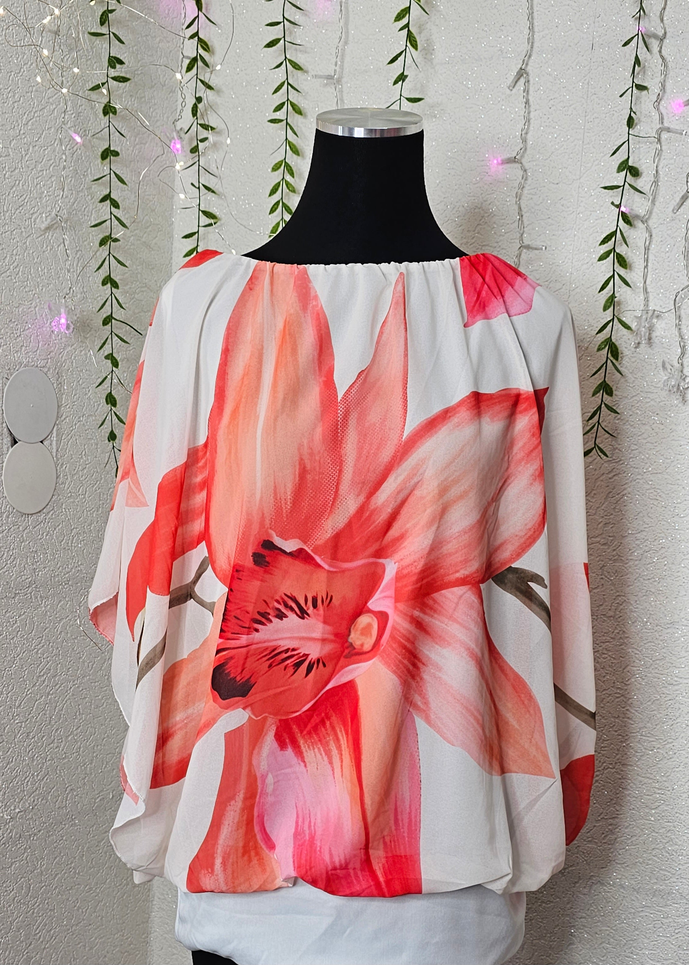Damen Oberteil mit Blumenmuster (Einheitsgröße tragbar bis Größe L) Damen-Oberteil