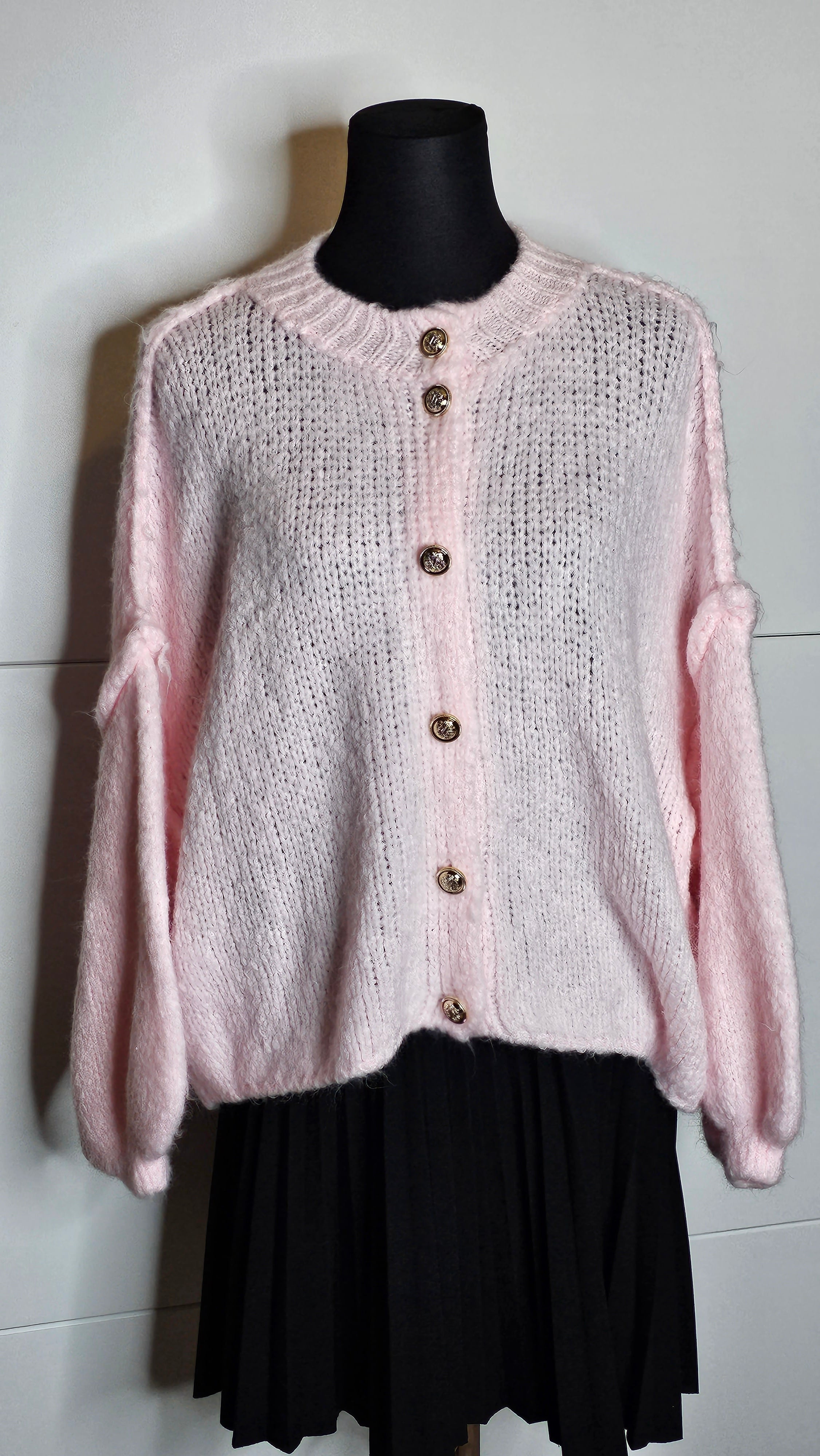 Kurze Toffee Strickjacke mit Knöpfe (Einheitsgröße tragbar bis L) Damen - Strickjacke