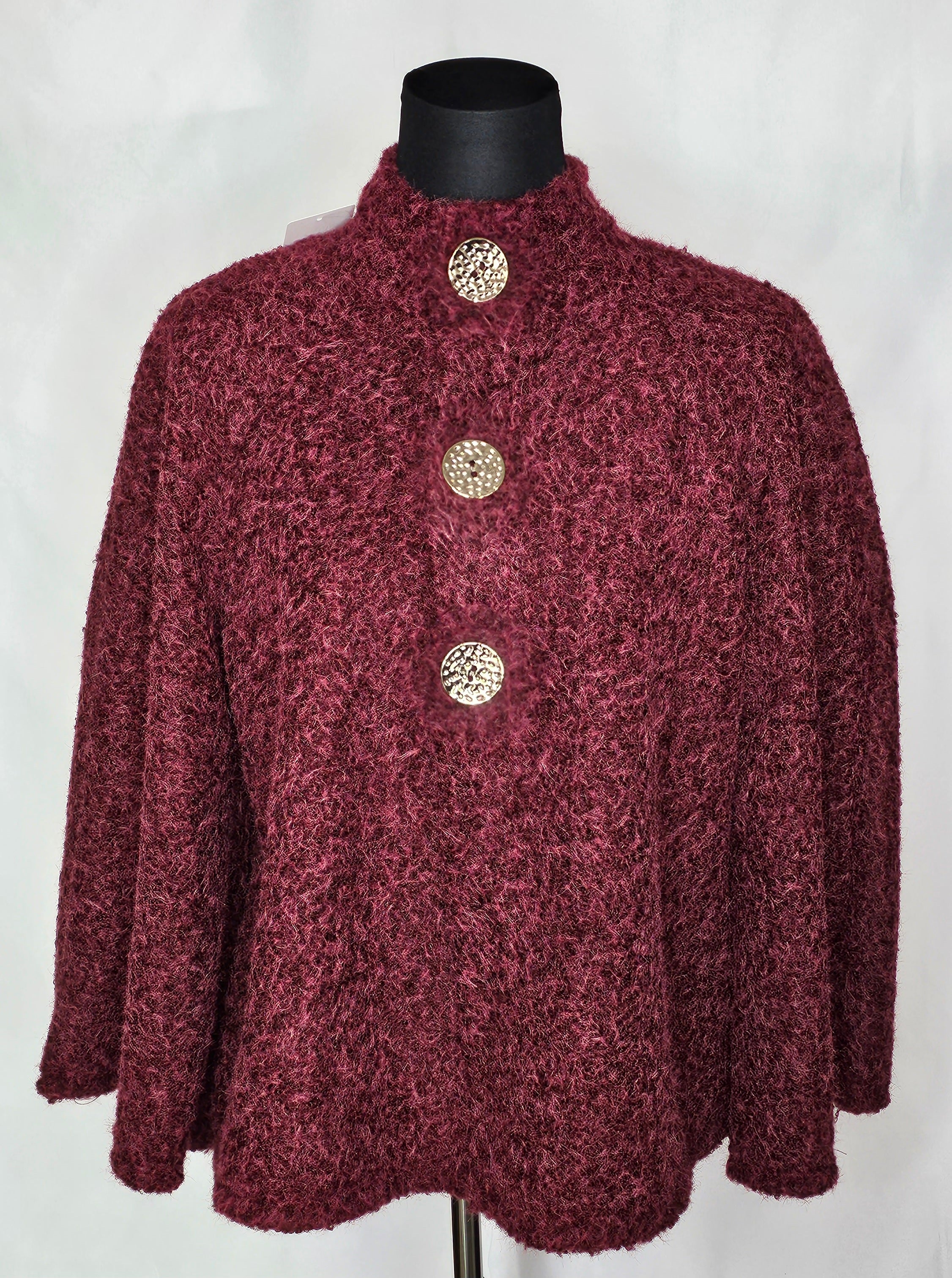 Strick Poncho mit goldenen Knöpfe ( Einheitsgrösse tragbar bis L) Damen-Poncho